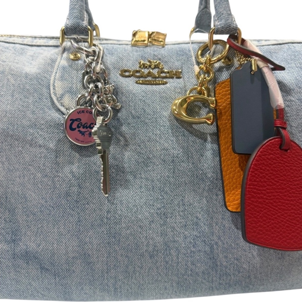 Coach Light Blue Denim Large Rowan with Gold Accents - Picture 3 of 4